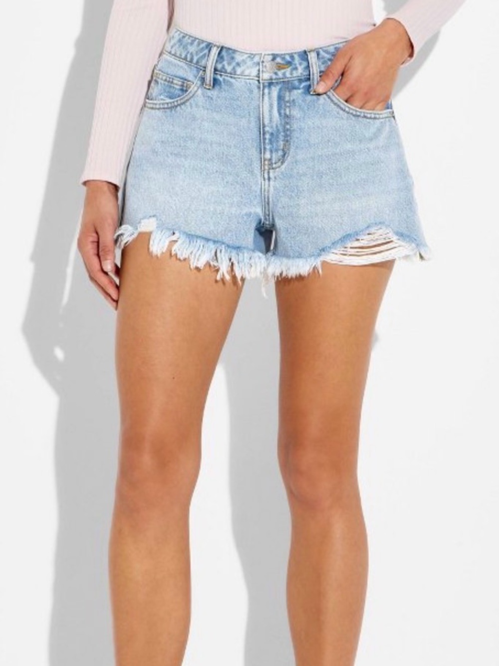 wild fable Light Wash Distressed Frayed Hem Mid Rise Jean Shorts